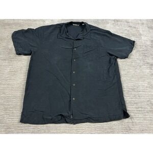 Paradise Collection Shirt Mens XL Black Button Up 100% Silk Short Sleeve Pocket
